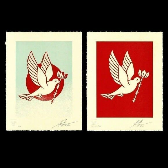 Shepard Fairey Barb Wire Dove Set Of 2 Prints #/250 -Signed! Numbered! - Picture 1 of 3